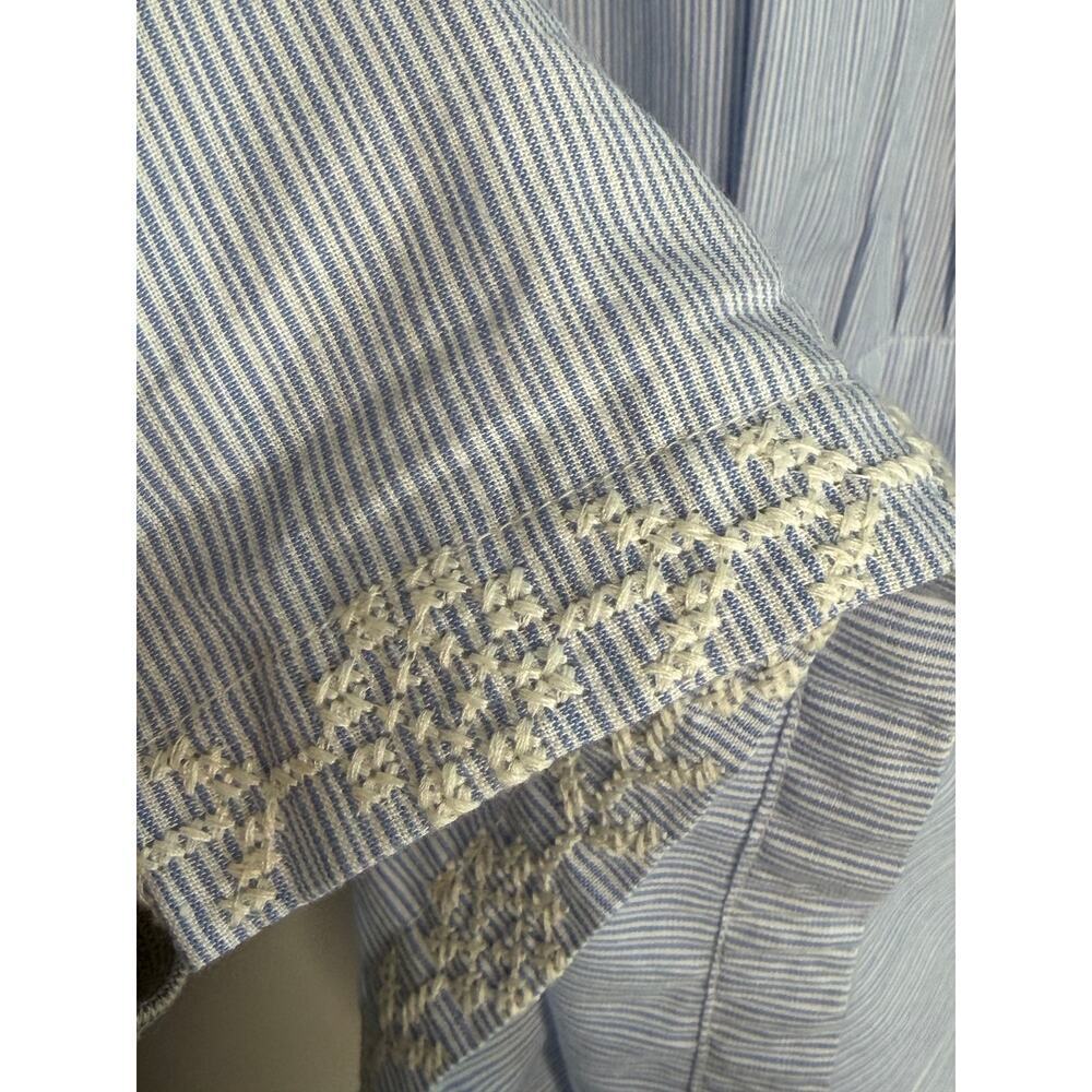 Stark Embroidered Ruffle Trim Short Sleeve Mini Shirtdress Blue White Women's S - Picture 10 of 10